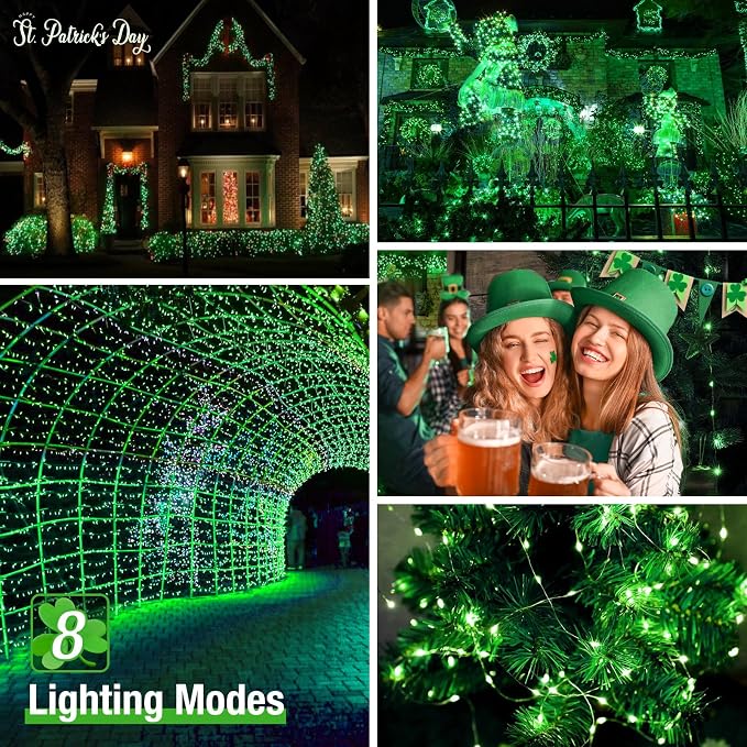 btfarm 4 Pack St Patricks Day Fairy Lights, 320LED 132FT Green Solar String - Image 4