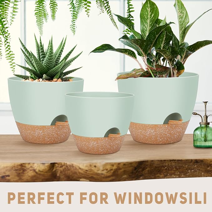12" 10" 9" Large Self Watering Plant Pots, 3 Pack Flower Pots Planters - Image 5