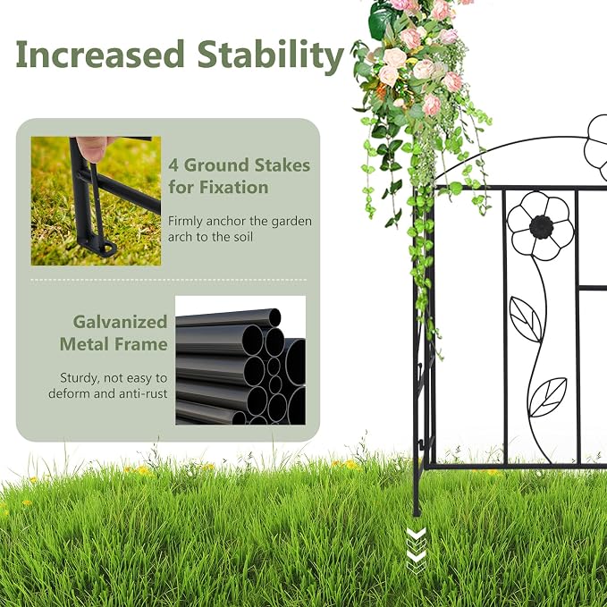 IRONMAX Garden Arch with Gate, 90” Heavy Duty Galvanized Steel Arbor Trellis - Image 4