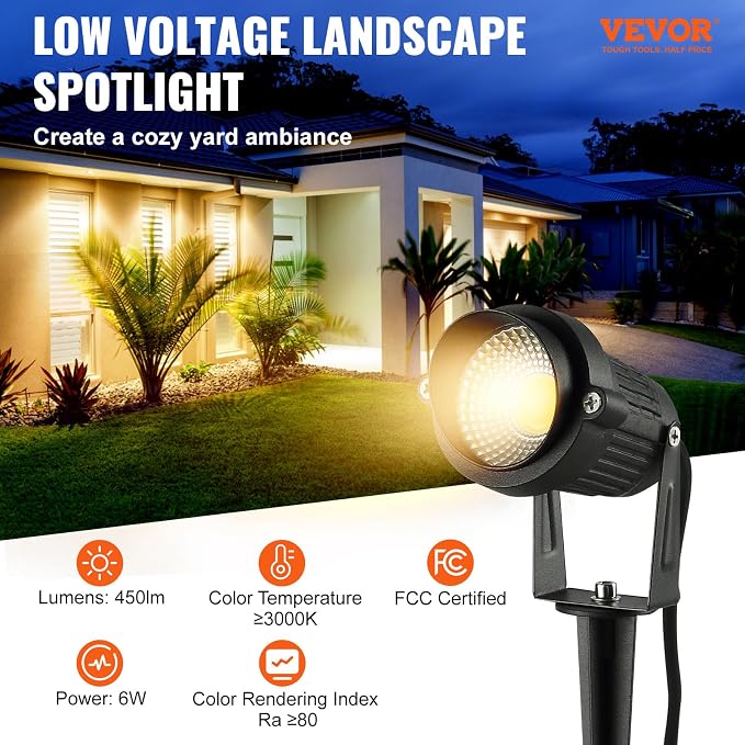 VEVOR Landscape Lighting, 6W Low Voltage LED Landscape Lights, IP66 Waterproof - Image 2