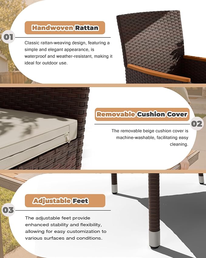 Flamaker 9 Piece Patio Dining Set Outdoor Acacia Wood Table and Chairs - Image 5