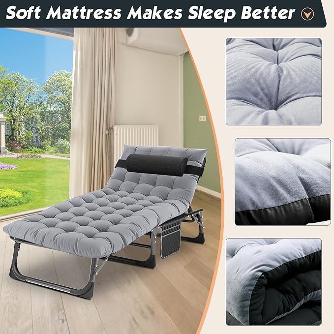 MOPHOTO Folding Chaise Lounge Chair 5-Position, Folding Cot, Heavy Duty Patio - Image 4
