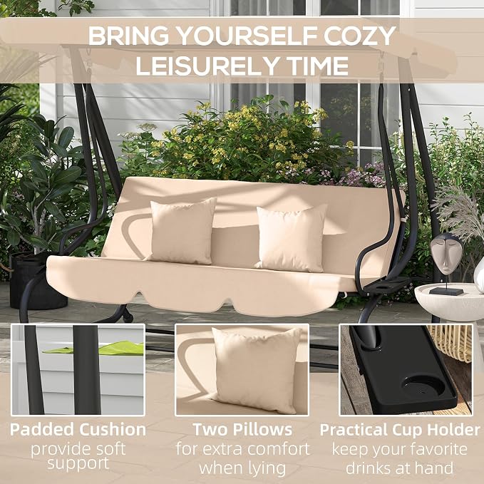 Outsunny 3-Seat Outdoor Patio Swing Chair, Converting Flatbed, Outdoor Swing - Image 6