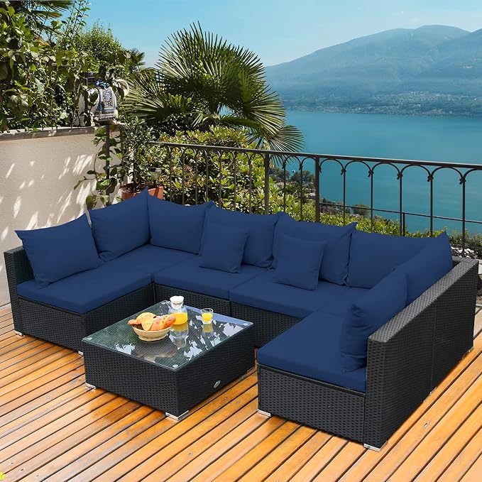 Tangkula 7-Piece Patio Furniture Set, Outdoor Sectional Wicker Sofa - Image 4