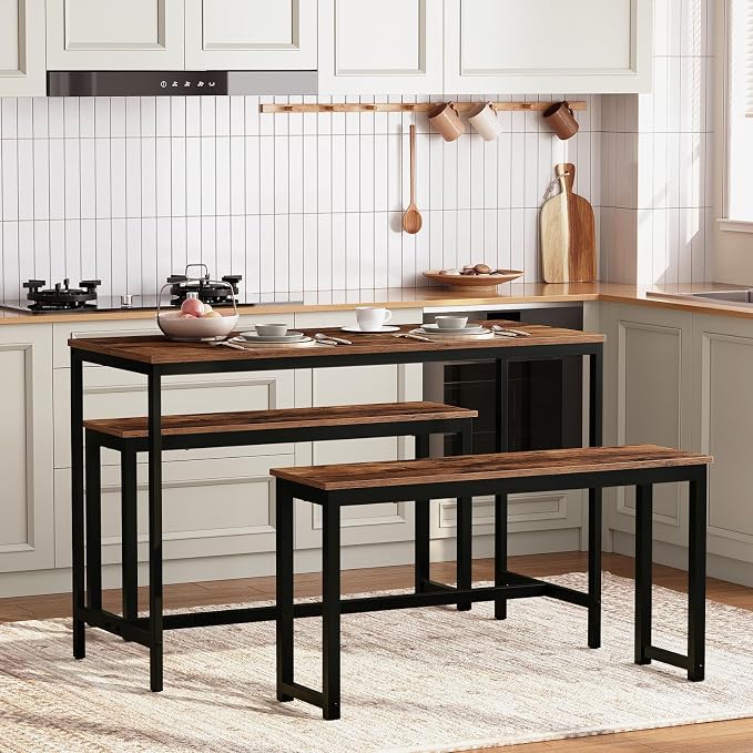 HOOBRO Dining Benches, Pair of 2 Industrial Style Indoor Benches, Durable Metal - Image 6