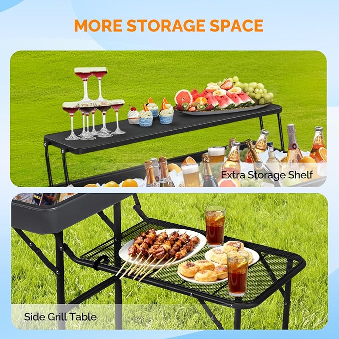 VINGLI Ice Table with Extra Storage Shelf, Side Table, Portasble Cooler Side - Image 4