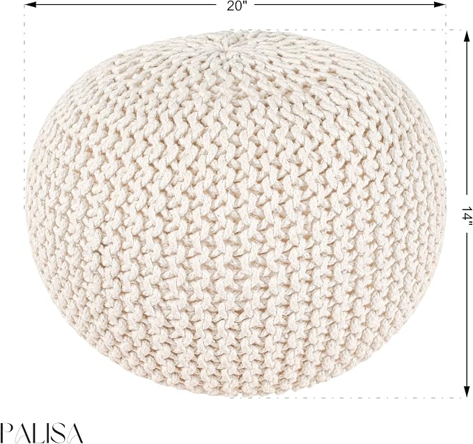 Palisa Round Ottoman Pouf Handmade Cotton Knitted Poof Bean Bag Filling - Image 3