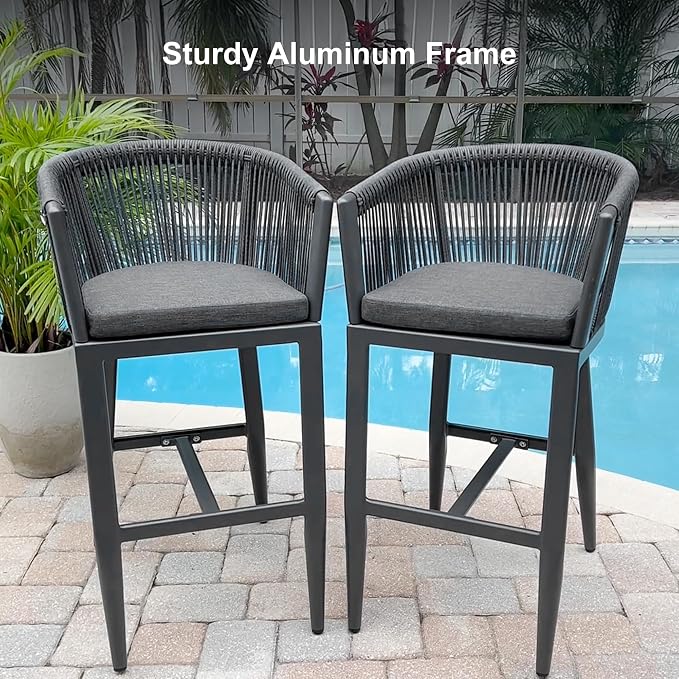 PURPLE LEAF Outdoor Bar Stools Set of 2 Wicker Bar Height Stool Bar Chairs - Image 7