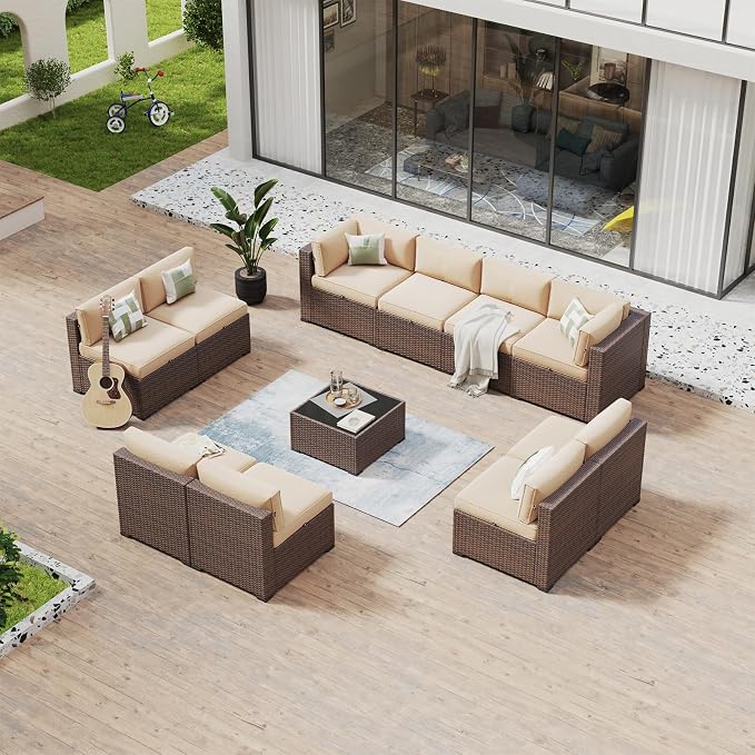 Aoxun 11 Piece Patio Furniture Set Wicker Rattan Patio Conversation Set Outdoor by Aoxun