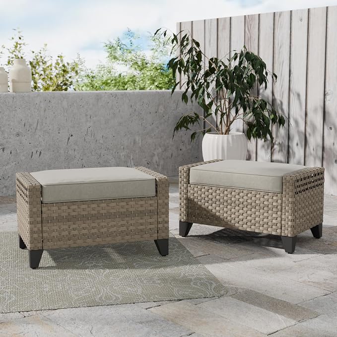 COOS BAY Modern 2 Piece Wicker Outdoor Ottomans, Patio Ottoman Foot Rest Set - Image 5