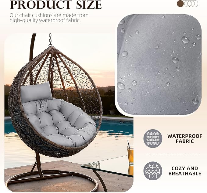 Outdoor Wicker Egg Chair Cushion Waterproof Removable Wine Red Round Cushion - Image 3
