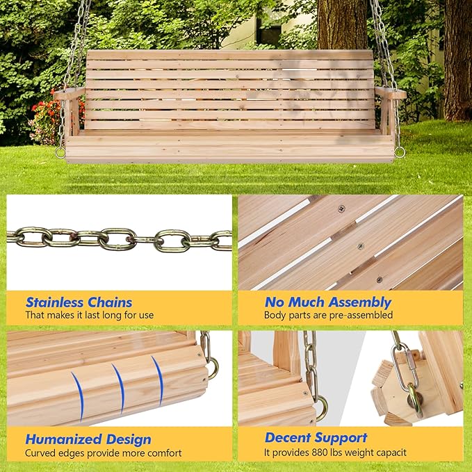 VINGLI Upgraded Patio Wooden Porch Swing - Image 4