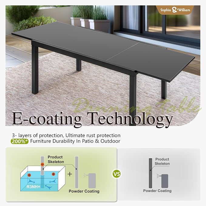 Sophia & William Expandable Patio Dining Table, Extra Large 99.2" L x 35.5" W - Image 6