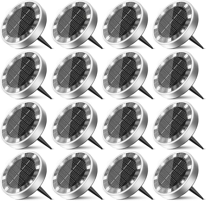 16 Pack Solar Ground Lights Outdoor, 8 LED Mini Flat Solar Disk Lights by Unknown