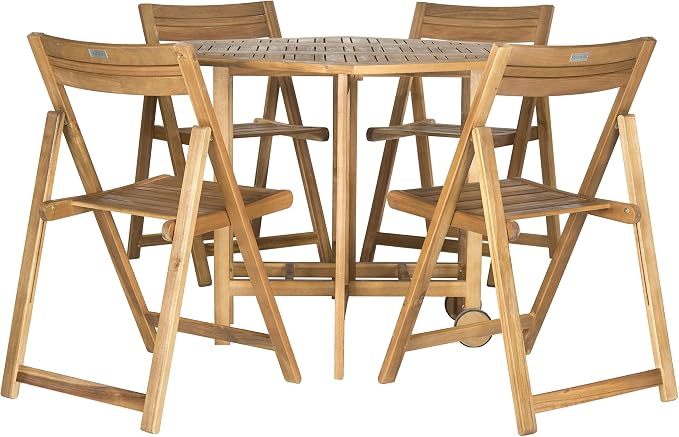 SAFAVIEH Outdoor Collection Kerman Natural 5-Piece Foldable Patio Dining Set - Image 7