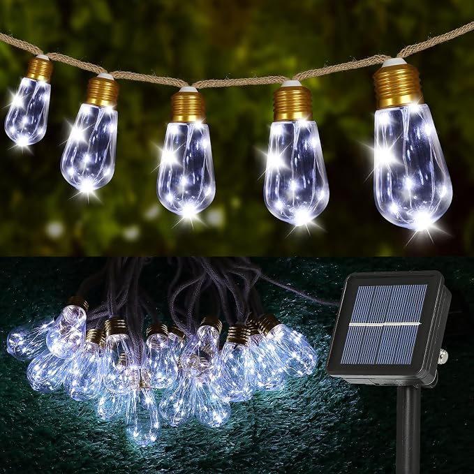 Solar Outdoor String Lights 24Ft Vintage Hemp Rope Solar Lights by MUYUN