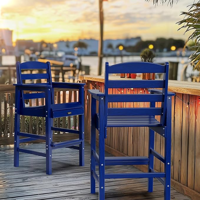 VINGLI Outdoor Bar Stools Set of 2, HDPE All-Weather Patio Bar Height Chairs - Image 2