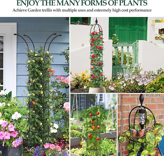 Garden Obelisk Trellis for Climbing Plants Outdoor, 6.6ft Tall Rustproof Coated - Image 4