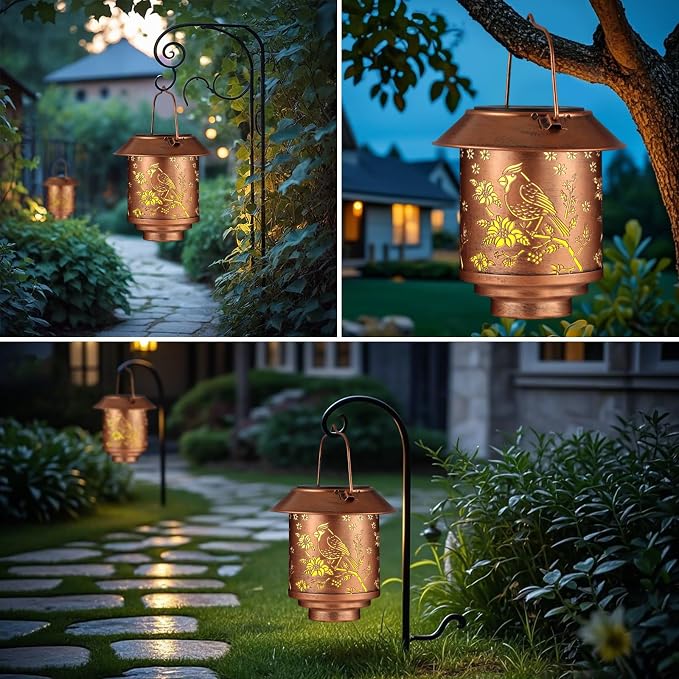 Outdoor Hanging Solar Lantern Waterproof Outside Metal Openwork Cardinal - Image 3