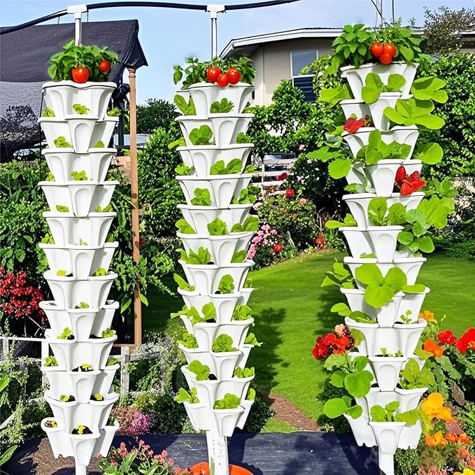 Strawberry Planters, 3 Tiered Vertical Stackable Planter, Herb Stacking Tower - Image 7