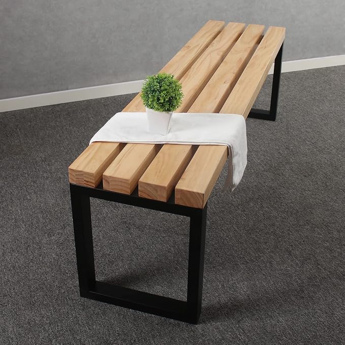MBQQ Outdoor Soild Wood Bench, 55 inch Patio Picnic Bench, Oil Finished - Image 4