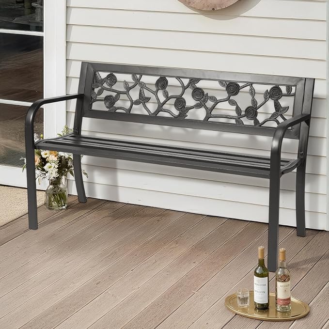 VINGLI Outdoor Metal Bench w/PVC Back - Image 7