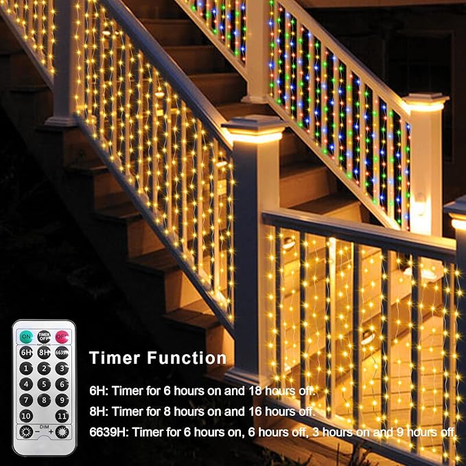 ZAIYW Curtain Lights Outdoor 20Ft×3Ft, 300 LED Color Changing Fence String - Image 6