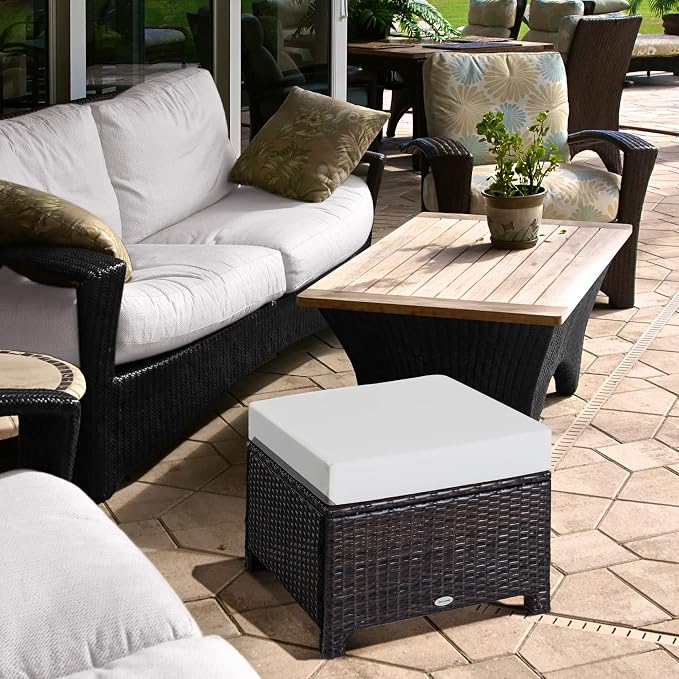 Outsunny 20" Patio Wicker Ottoman, Additional Seating, Side Table - Image 2