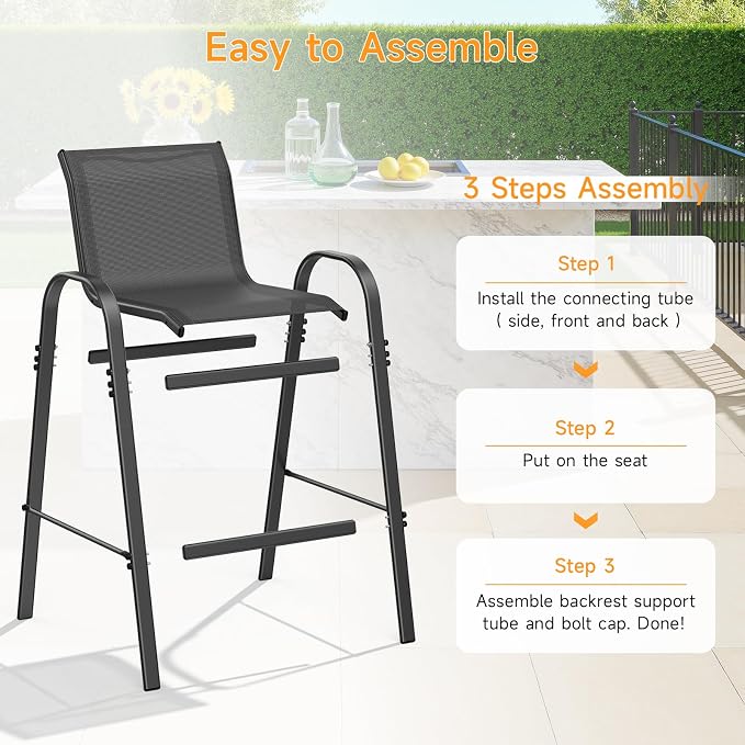 ONBRILL Outdoor Bar Stool Set of 4, Patio Bar Chairs - Image 3