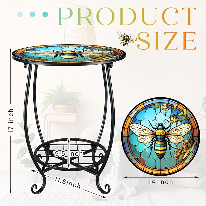 Outdoor Side Table Round Small Mosaic Patio Accent Indoor End Plant Coffee Tea - Image 3