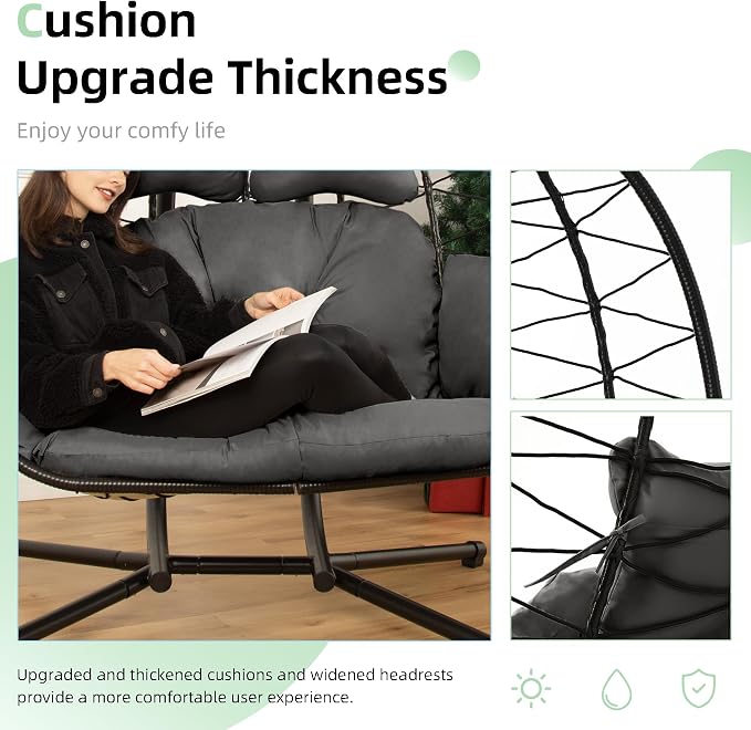 Double Egg Chair with Stand Hammock Swing Chair Foldable Hanging Loveseat - Image 3