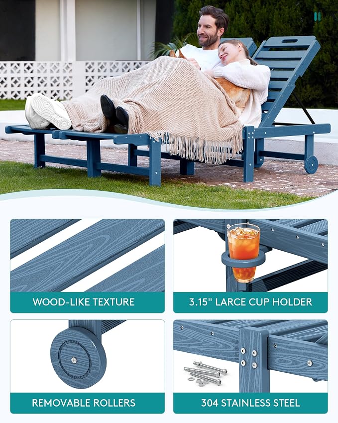 SERWALL Outdoor Chaise Lounge Set of 6, HDPE Pool Lounge Chair - Image 5