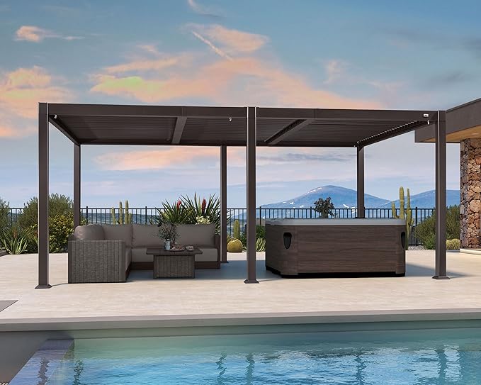 PURPLE LEAF 11' x 18' Louvered Pergola Outdoor Adjustable Louvre Shade Modern by PURPLELEAF