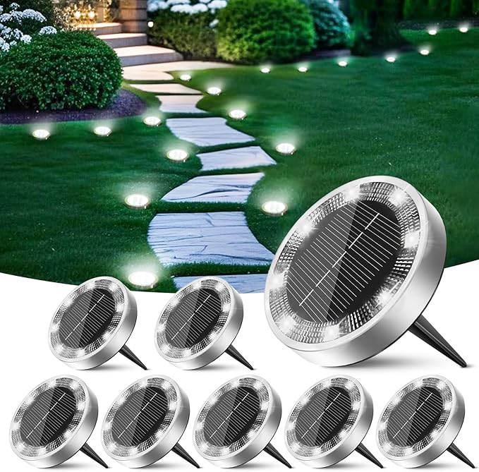 Peasur Solar Ground Lights Outdoor, 8 Pack Flat Solar Powered Disc Lights by Peasur