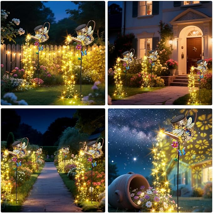 Solar Watering Can with Lights Outdoor Garden, 41in Large Bee Garden Stake - Image 6