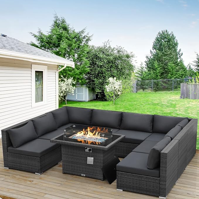 BULEXYARD 9 Pieces Highback Wicker Patio Furniture Set - Image 8