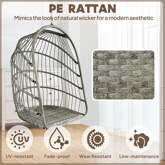 Chihee Egg Chair Foldable Wicker Rattan Hanging Swing Chair Indoor Outdoor - Image 5