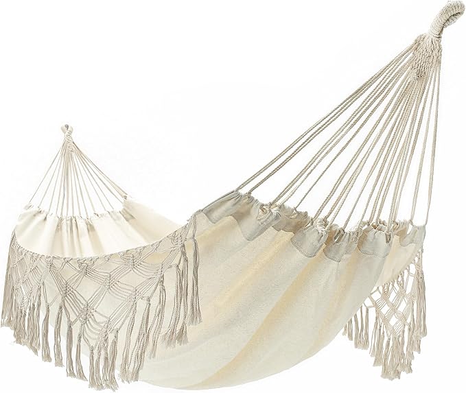 Double Boho Macrame Hammock Cotton Canvas Portable Replacement Hammock 440lbs by Mavolus