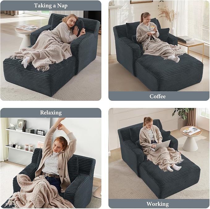65.4" Chaise Lounge Chair Indoor, Oversized Boneless Couch Comfy Upholstered - Image 6