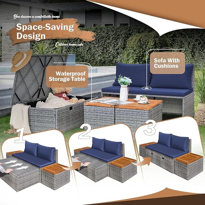 Devoko Patio Day Bed Outdoor Daybed Set Multifunctional Rattan Lounge Bed - Image 7