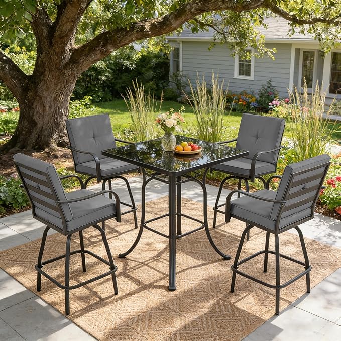 Patio Swivel Bar Stools Set of 4, Outdoor Bar Height Swivel Chairs - Image 9
