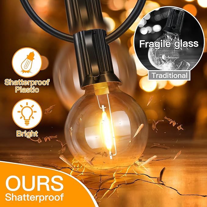 Ollny 100FT Outdoor String Lights, Waterproof Connectable Shatterproof Outside - Image 2