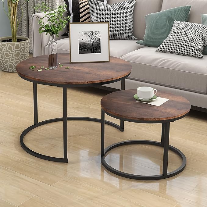 HOJINLINERO Round Coffee Table, Nesting Coffee Table Set of 2, Center Tables - Image 2
