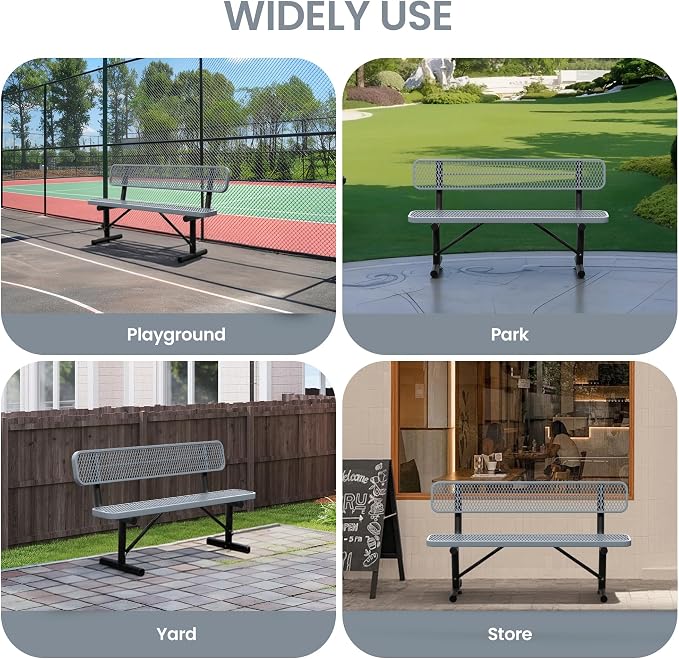 6 Feet Steel Park Bench for Outside, Outdoor Bench - Image 8
