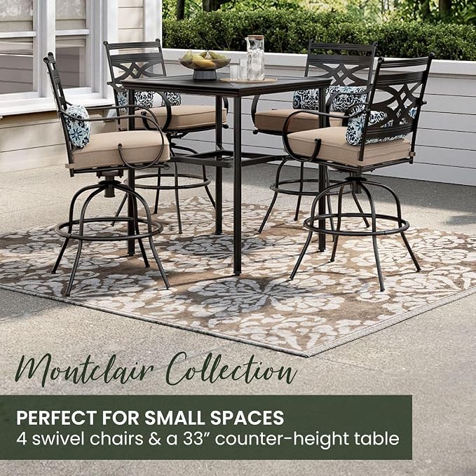 Hanover Montclair All-Weather 5-Piece Outdoor Dining Set, 4 Cushioned Swivel - Image 4