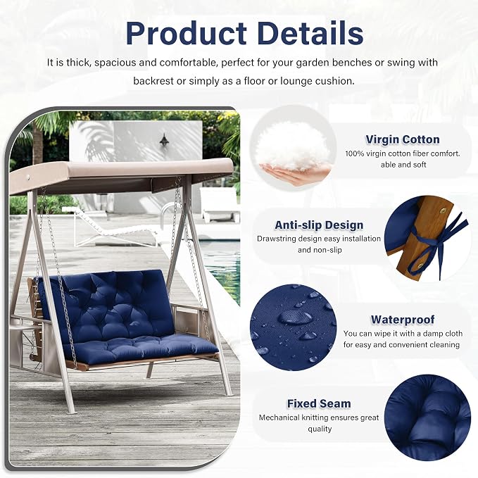 Porch Swing Cushion with Backrest, Waterproof Bench Cushion - Image 3