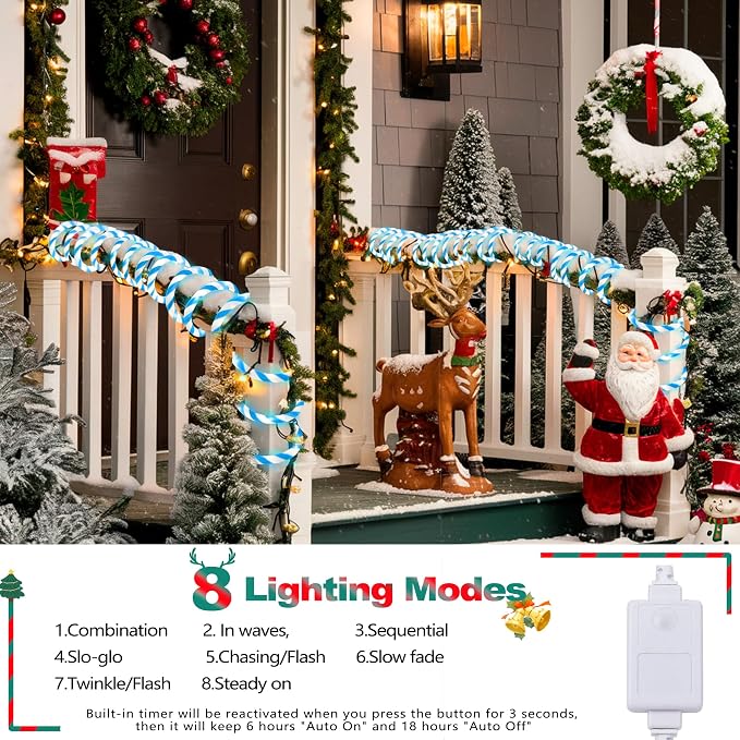 Jnaurb Christmas Candy Cane Lights, 66ft 480 LED Connectable Flexible White & - Image 3