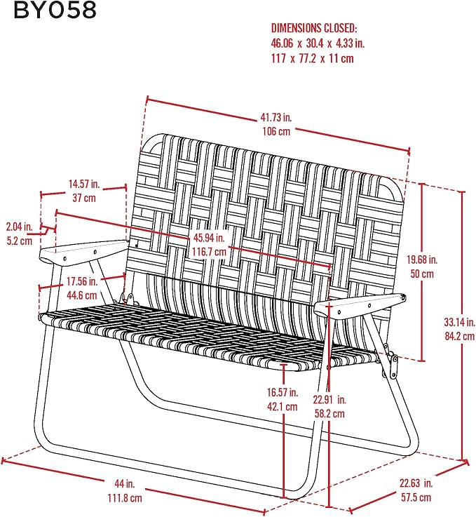 Camp & GO 16.5" High Seat Outdoor Double Wide Loveseat Web Folding Chair - Image 2