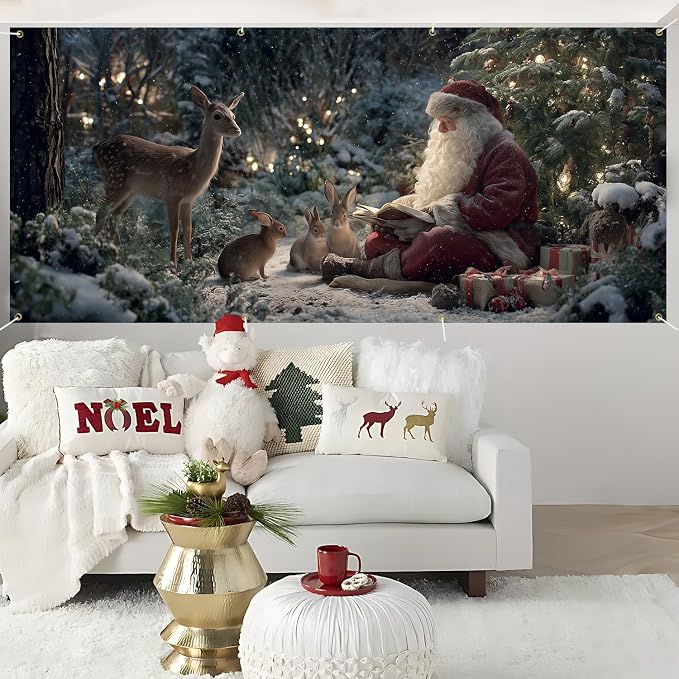 ANNA QUEEN Christmas Garage Door Banner 6×13 FT, Santa Reading Story to Forest - Image 6