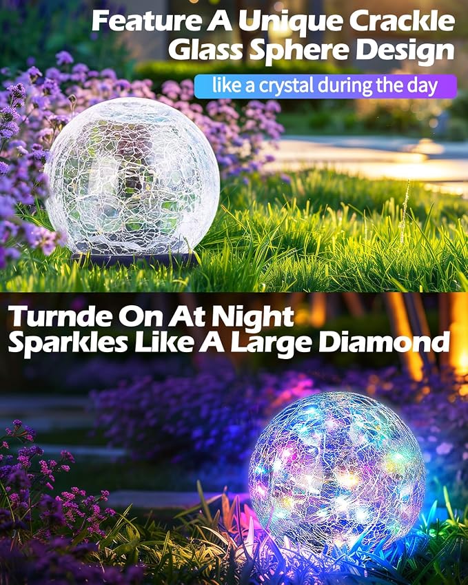 Coroor Garden Solar Ball Lights Outdoor Waterproof, 50 LED Cracked Glass Globe - Image 5
